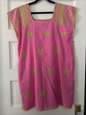 Pink Star-Embroidered Mini Dress